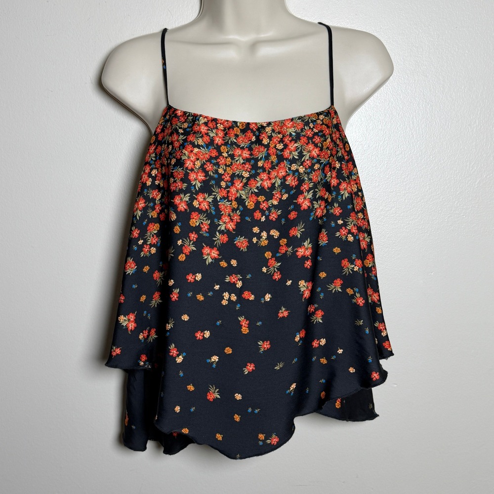 Intimately Free People Womens Cami S Black Floral Layered Asymmetric Hem Boho